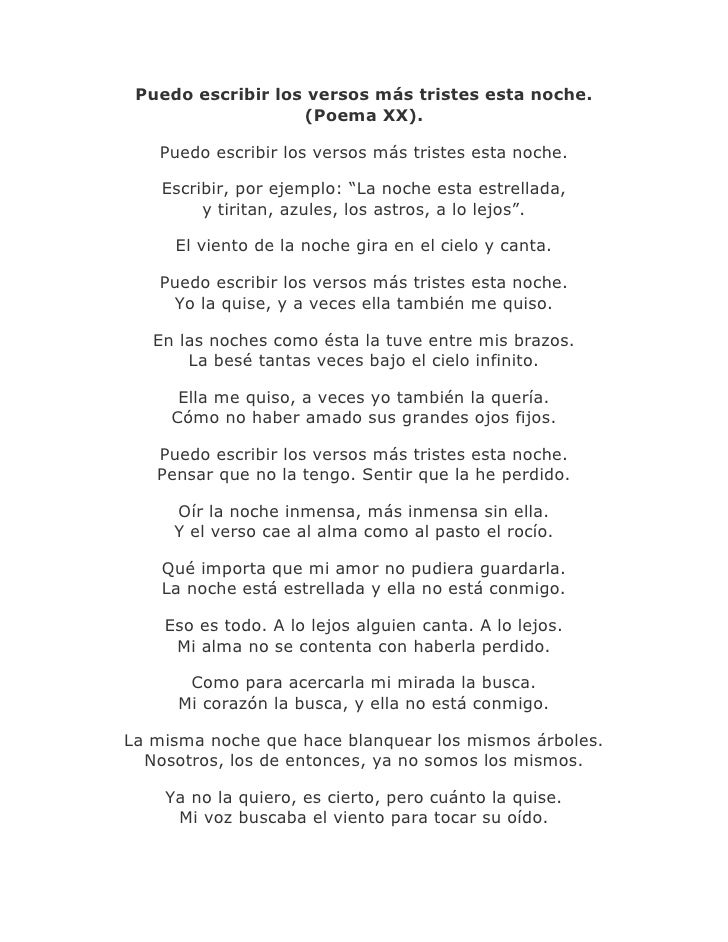 Puedo Escribir Los Versos Mas Tristes Esta Noche