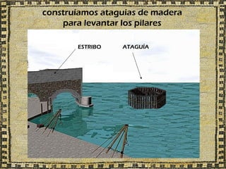 construíamos ataguías de madera
    para levantar los pilares

       ESTRIBO   ATAGUÍA
 
