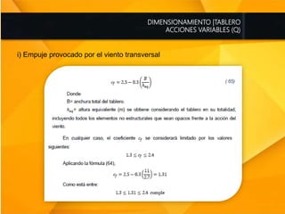 DIMENSIONAMIENTO |TABLERO
ACCIONES VARIABLES (Q)
i) Empuje provocado por el viento transversal
 