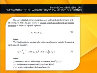 DIMENSIONAMIENTO |TABLERO
DIMENSIONAMIENTO DEL ARMADO TRANSVERSAL (CERCOS DE CORTANTE)
 