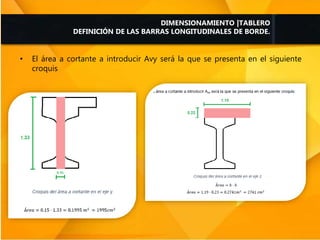 • El área a cortante a introducir Avy será la que se presenta en el siguiente
croquis
DIMENSIONAMIENTO |TABLERO
DEFINICIÓN DE LAS BARRAS LONGITUDINALES DE BORDE.
 