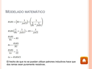 MODELADO MATEMÁTICO
El hecho de que no se puedan utilizar patrones inductivos hace que
dos ramas sean puramente resistivas.
 