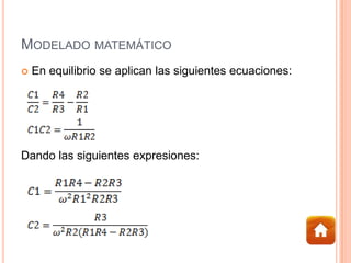 MODELADO MATEMÁTICO
 En equilibrio se aplican las siguientes ecuaciones:
Dando las siguientes expresiones:
 