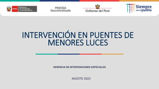 INTERVENCIÓN EN PUENTES DE
MENORES LUCES
GERENCIA DE INTERVENCIONES ESPECIALES
AGOSTO 2022
 