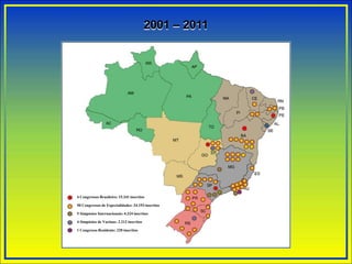 2001 – 2011
4 Congressos Brasileiro: 15.341 inscritos
50 Congressos de Especialidades: 34.193 inscritos
5 Simpósios Internacionais: 4.324 inscritos
4 Simpósios de Vacinas: 2.212 inscritos
1 Congresso Residente: 220 inscritos
 