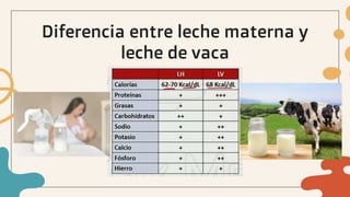 Diferencia entre leche materna y
leche de vaca
 
