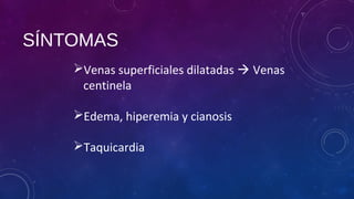 SÍNTOMAS
Venas superficiales dilatadas  Venas
centinela
Edema, hiperemia y cianosis
Taquicardia
 
