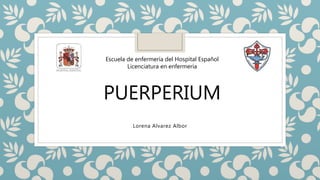Lorena Alvarez Albor
Escuela de enfermería del Hospital Español
Licenciatura en enfermería
PUERPERIUM
 