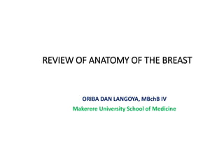 REVIEW OF ANATOMY OF THE BREAST 
ORIBA DAN LANGOYA, MBchB IV 
Makerere University School of Medicine 
 