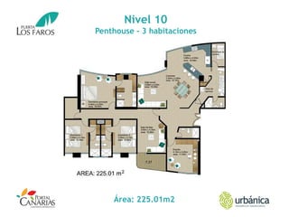 Nivel 10
Penthouse - 3 habitaciones
Área: 225.01m2
 