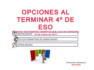 OPCIONES AL TERMINAR
4º DE ESO
Presentación realizada por
Nuria Palao
 