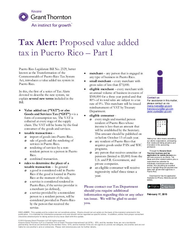 Puerto Rico Tax Reform and Proposed VAT implementation