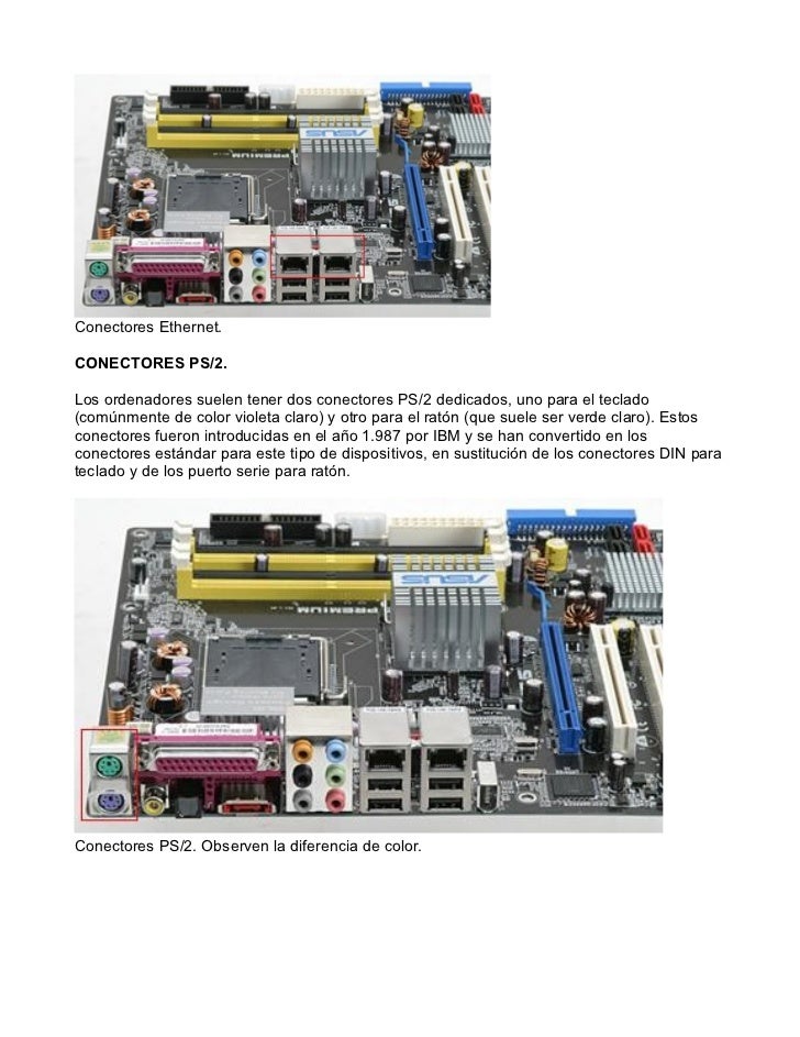 Conectores Ethernet.CONECTORES PS/2.Los ordenadores suelen tener dos conectores PS/2 dedicados, uno para el teclado(comúnm...