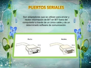 Son adaptadores que se utilizan para enviar y
recibir información de BIT en BIT fuera del
computador a través de un único cable y de un
determinado software de comunicación.
 