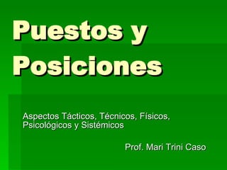 Puestos y Posiciones Aspectos Tácticos, Técnicos, Físicos, Psicológicos y Sistémicos Prof. Mari Trini Caso 