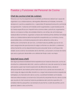 Puestos y funciones del personal de cocina | DOCX