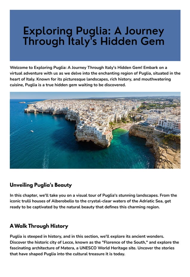 Exploring Puglia: A Journey Through Italy's Hidden Gem  PDF