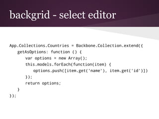 backgrid - select editor
App.Collections.Countries = Backbone.Collection.extend({
getAsOptions: function () {
var options ...