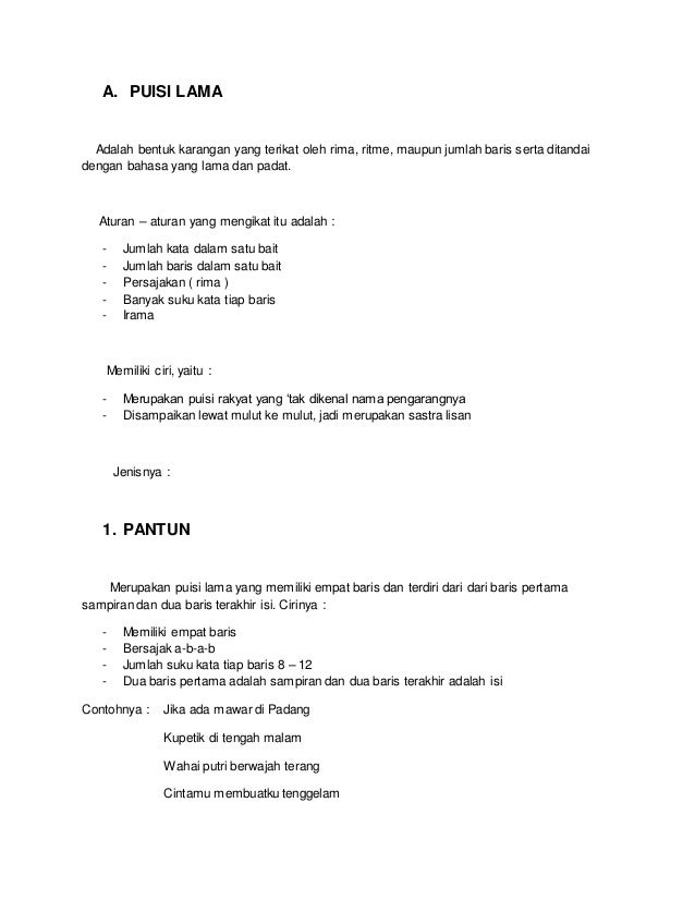 Bahasa Indonesia Puisi Lama Dan Puisi Baru Bahasa Indonesia Puisi Lama Dan Puisi Baru