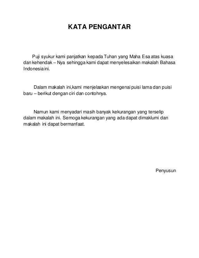 Contoh Kata Pengantar Puisi Dikdasmen