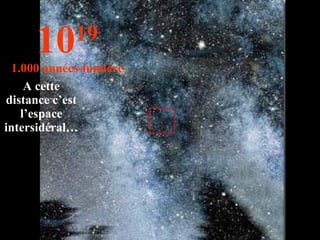 10 19 1.000 années-lumière A cette distance c’est l’espace intersidéral… 