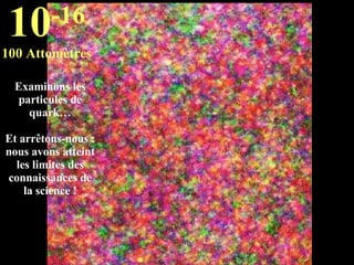 Examinons les particules de quark… Et arrêtons-nous : nous avons atteint les limites des connaissances de la science ! 10 -16 100 Attomètres 