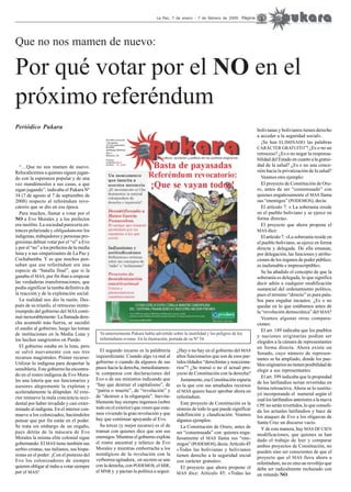 La Paz, 7 de enero - 7 de febrero de 2009 Página 3
Que no nos mamen de nuevo:
Por qué votar por el NO en el
próximo referé...