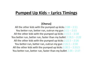 Pumped Up Kicks - Lyric Timings