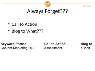 @juntajoe


         Always Forget???

• Call to Action
• Blog to What???
 