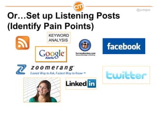 @juntajoe

Or…Set up Listening Posts
(Identify Pain Points)
         KEYWORD
         ANALYSIS
 