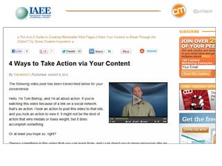 @juntajoe




 Get Uncomfortable:
  If you don’t feel like
you are going to run off
 the road, you are not
  driving fast enough.

                           http://taylordowns.com
 