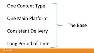 @JoePulizzi
One Content Type
One Main Platform
Consistent Delivery
Long Period of Time
The Base
 