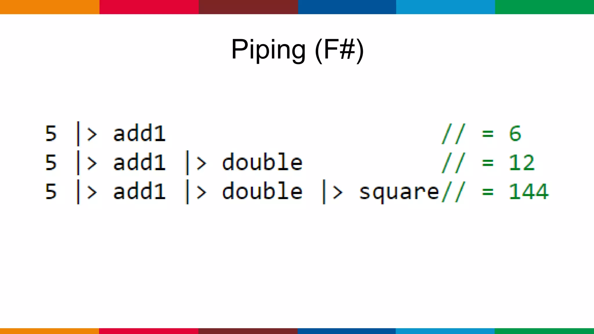 Globalcode – Open4education
Piping (F#)
 