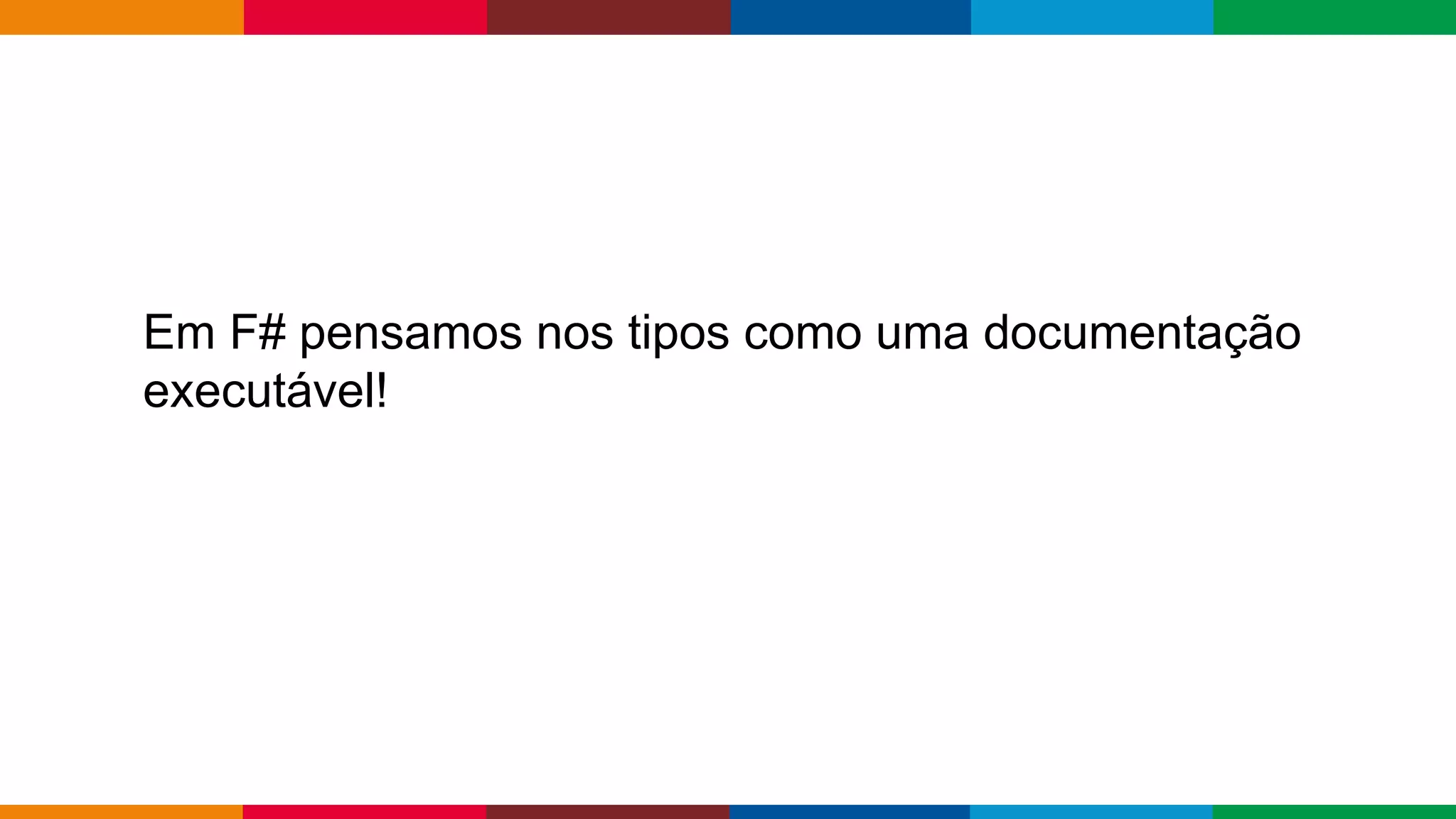Globalcode – Open4education
Em F# pensamos nos tipos como uma documentação
executável!
 