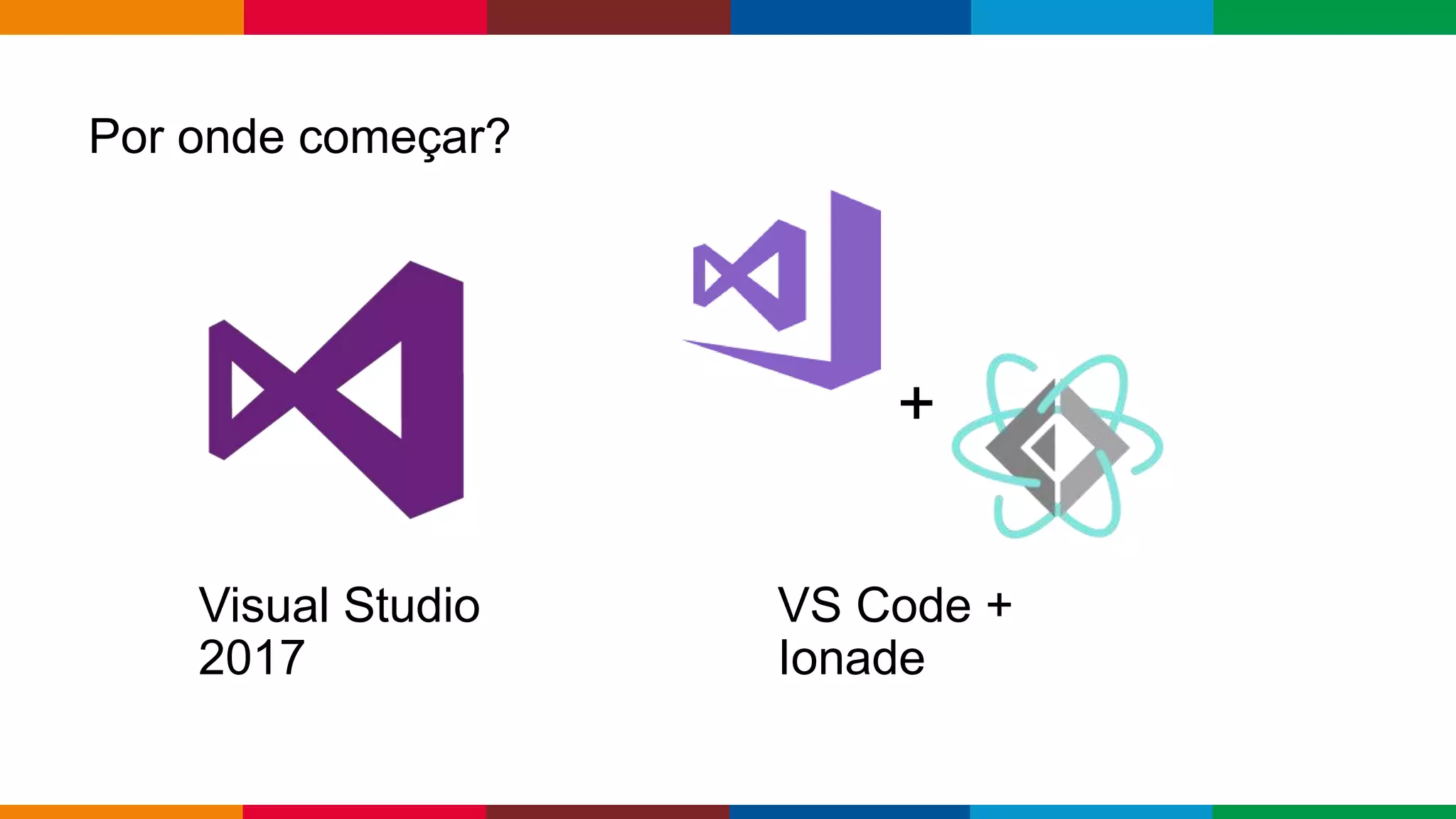 Globalcode – Open4education
Por onde começar?
+
Visual Studio
2017
VS Code +
Ionade
 