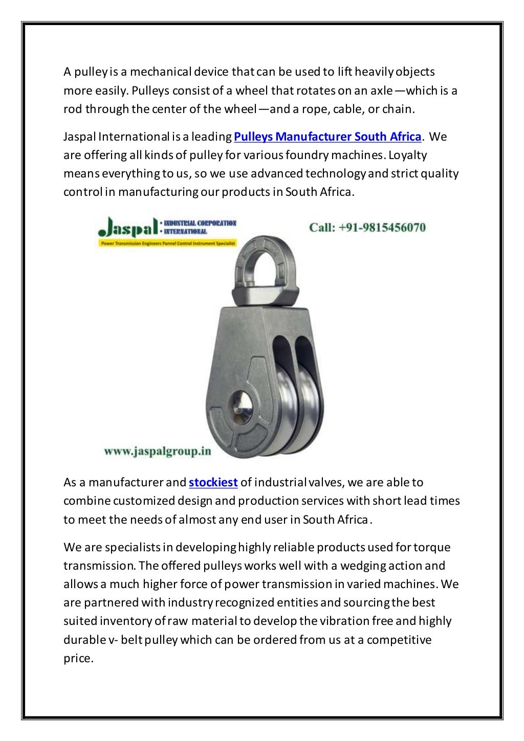 Pulleys Manufacturer South Africa