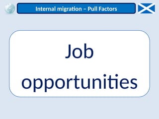 Job
opportunities
Internal migration – Pull Factors
 
