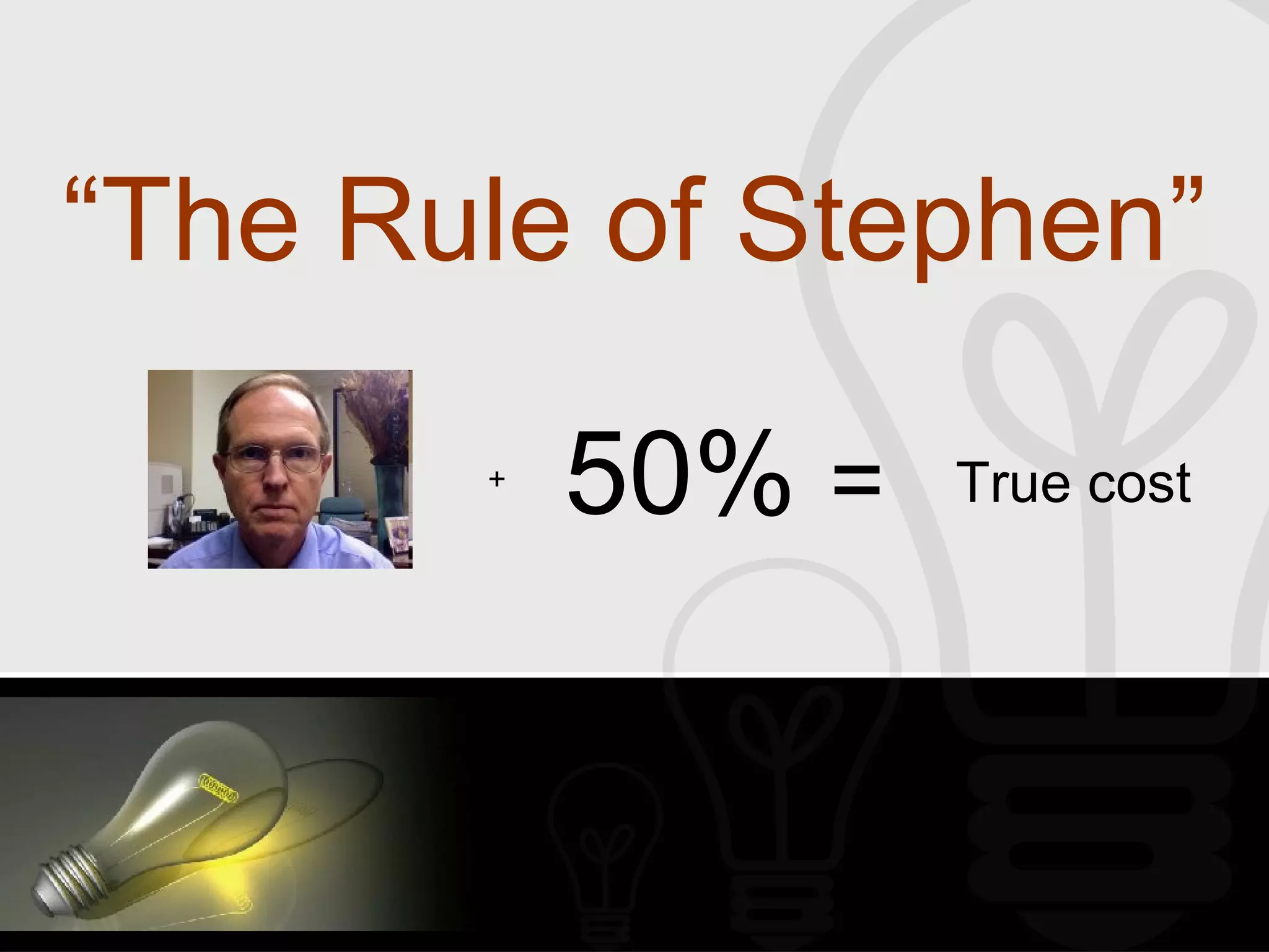 “ The Rule of Stephen” + 50%  = True cost 