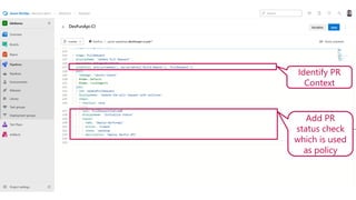 Identify PR
Context
Add PR
status check
which is used
as policy
 