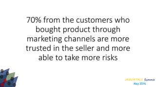 IMMORTALS Summit
May 2016
70% from the customers who
bought product through
marketing channels are more
trusted in the seller and more
able to take more risks
 