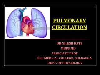 DR NILESH KATE
MBBS,MD
ASSOCIATE PROF
ESIC MEDICAL COLLEGE, GULBARGA.
DEPT. OF PHYSIOLOGY
PULMONARY
CIRCULATION
 