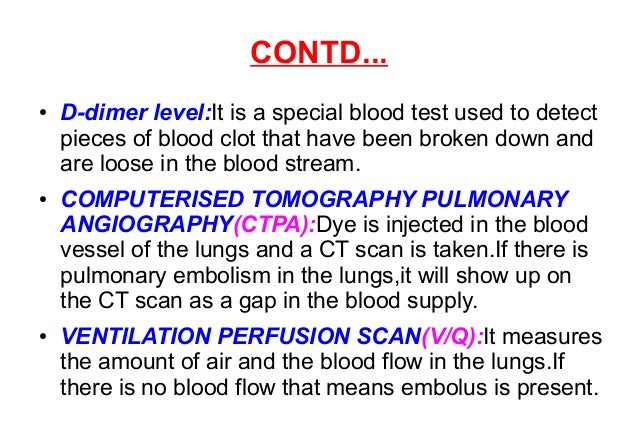 clot test dimer d blood embolism Pulmonary
