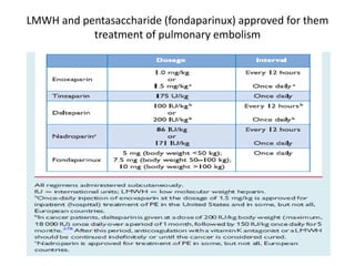 LMWH and pentasaccharide (fondaparinux) approved for them
treatment of pulmonary embolism
 