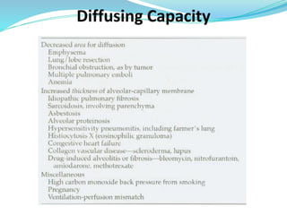 Diffusing Capacity
Causes of a decreased diffusing capacity
 
