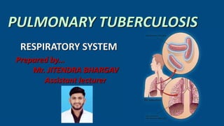 PULMONARY TUBERCULOSIS
RESPIRATORY SYSTEM
Prepared by...
Mr. JITENDRA BHARGAV
Assistant lecturer
 