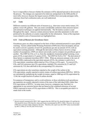 CALCULATION TOOLS FOR ESTIMATING GREENHOUSE GAS EMISSIONS FROM PULP AND ...