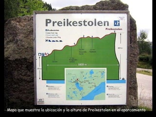 Mapa que muestra la ubicación y la altura de Preikestolen en el aparcamiento 