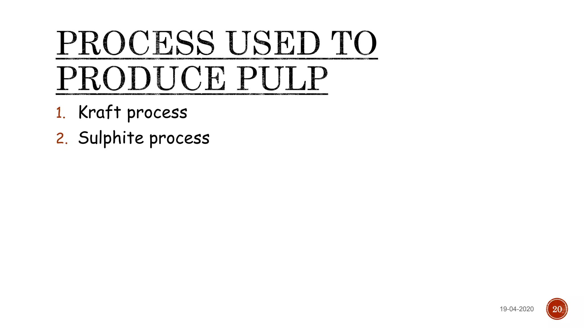 1. Kraft process
2. Sulphite process
2019-04-2020
 
