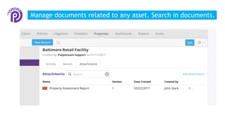 Manage documents related to any asset. Search in documents.