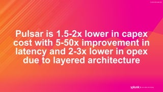 © 2019 SPLUNK INC.
Pulsar is 1.5-2x lower in capex
cost with 5-50x improvement in
latency and 2-3x lower in opex
due to layered architecture
 